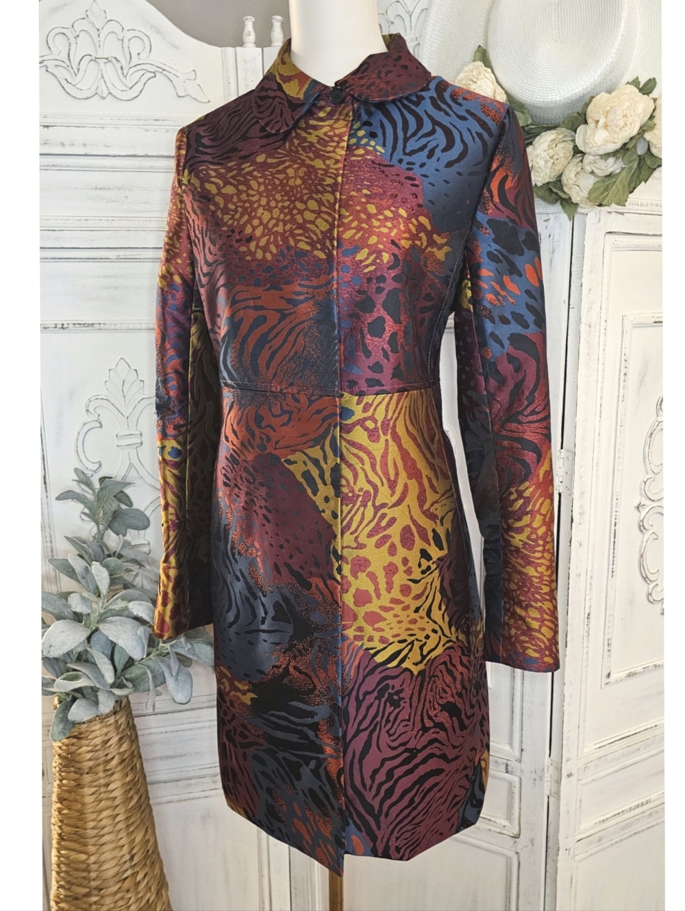 Anne Klein Jewel Tones Jacquard Topper Blazer Jacket